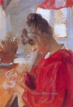 Peder Severin Kroyer Painting - Marie en vestido rojo 1890 Peder Severin Kroyer